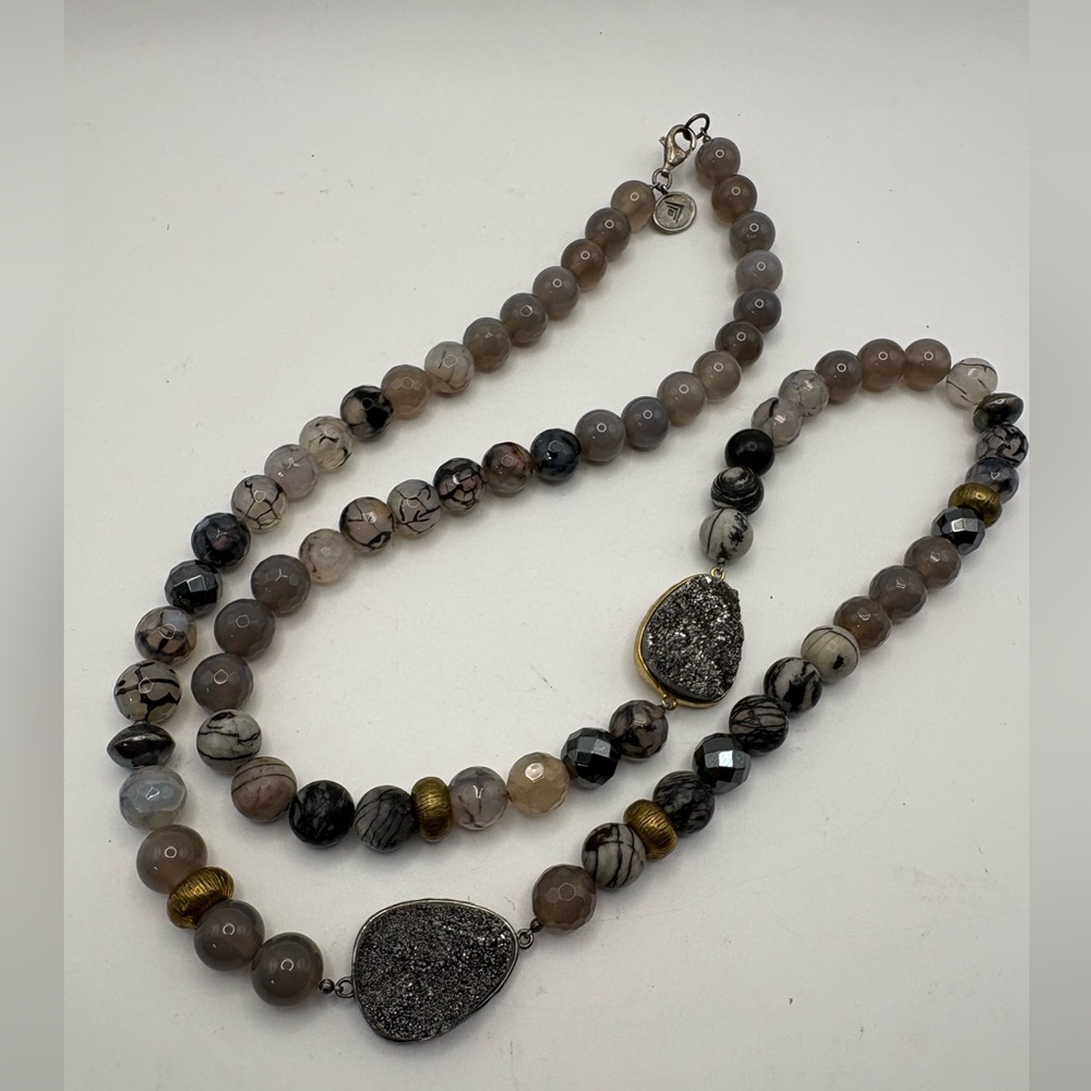 Silpada Ode To Geode Druzy Agate Brass, 925 Sterling Silver Clasp Necklace 31” L